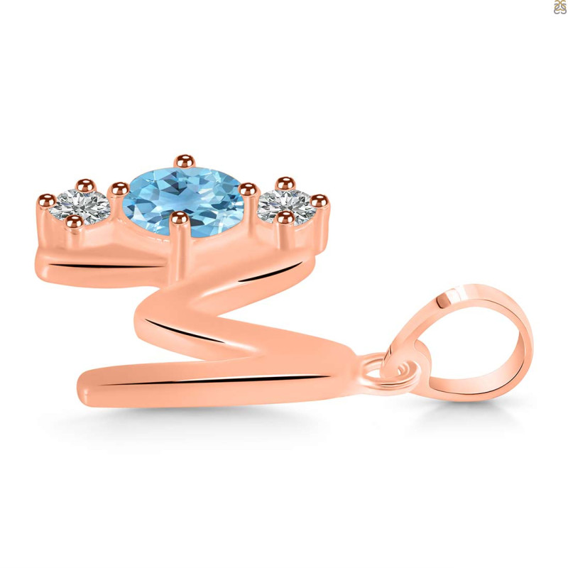 Blue Topaz & White Topaz Alphabet M Pendant BTZ-RDA-65.