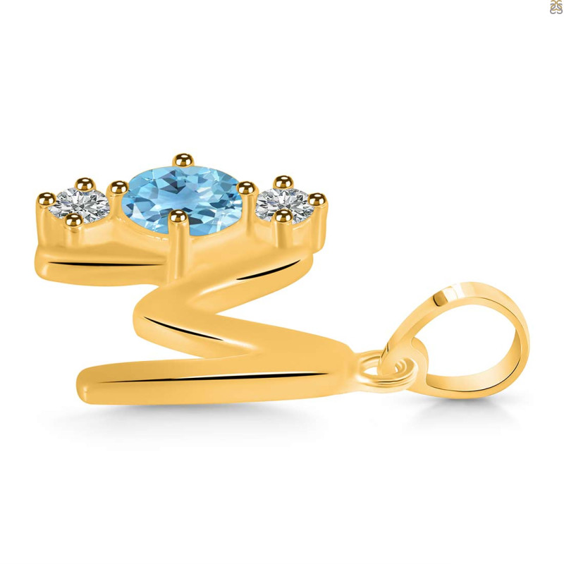 Blue Topaz & White Topaz Alphabet M Pendant BTZ-RDA-65.