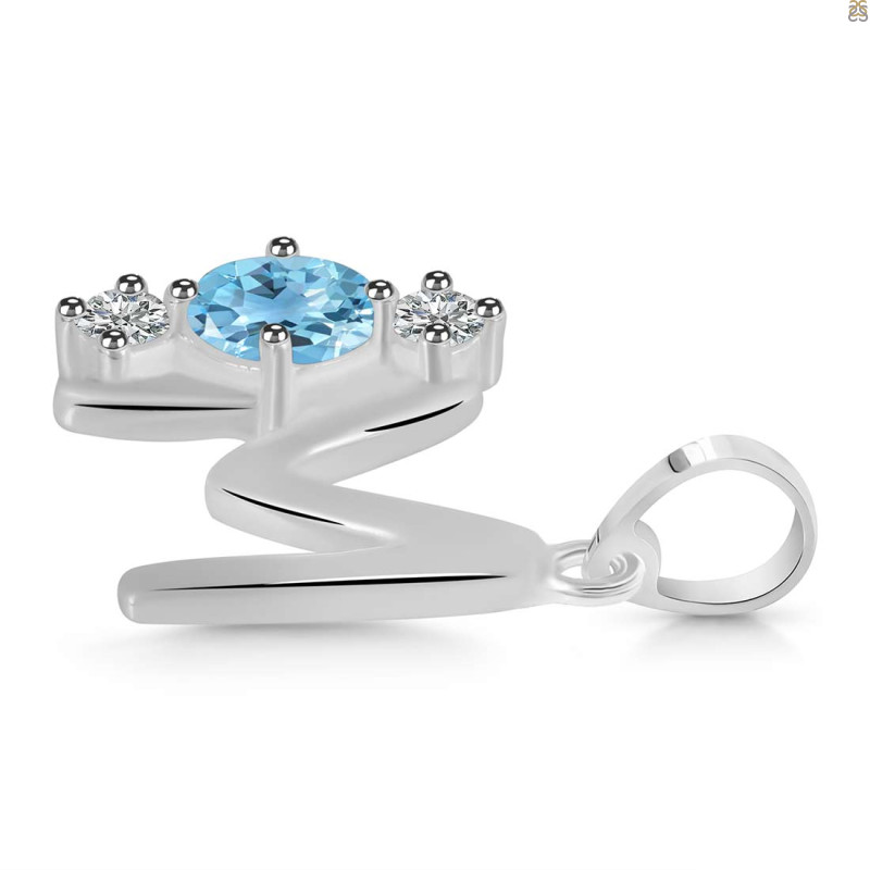 Blue Topaz & White Topaz Alphabet M Pendant