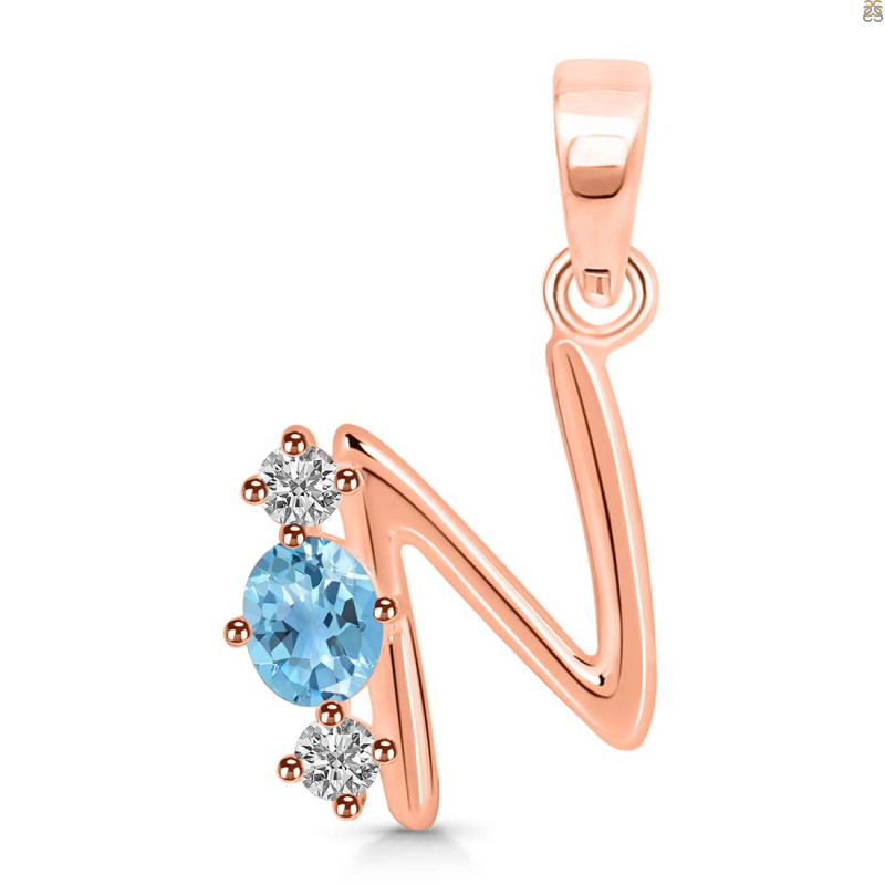 Blue Topaz & White Topaz Alphabet N Pendant BTZ-RDA-66.