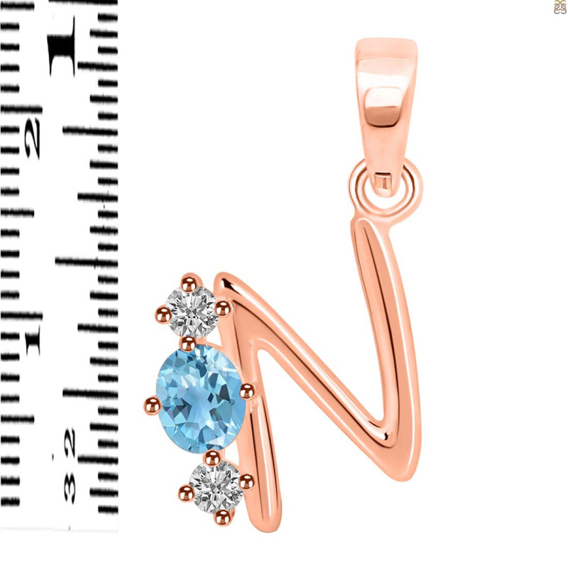 Blue Topaz & White Topaz Alphabet N Pendant BTZ-RDA-66.