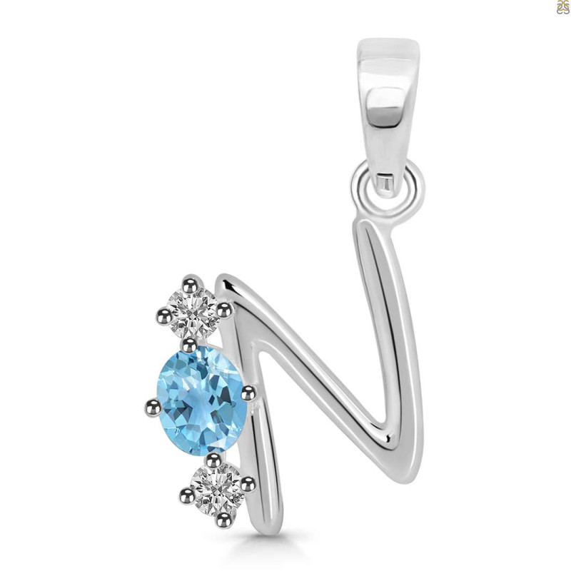 Blue Topaz & White Topaz Alphabet N Pendant BTZ-RDA-66.