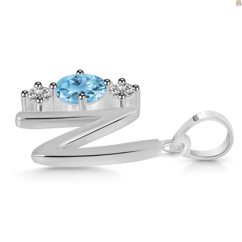 Blue Topaz & White Topaz Alphabet N Pendant