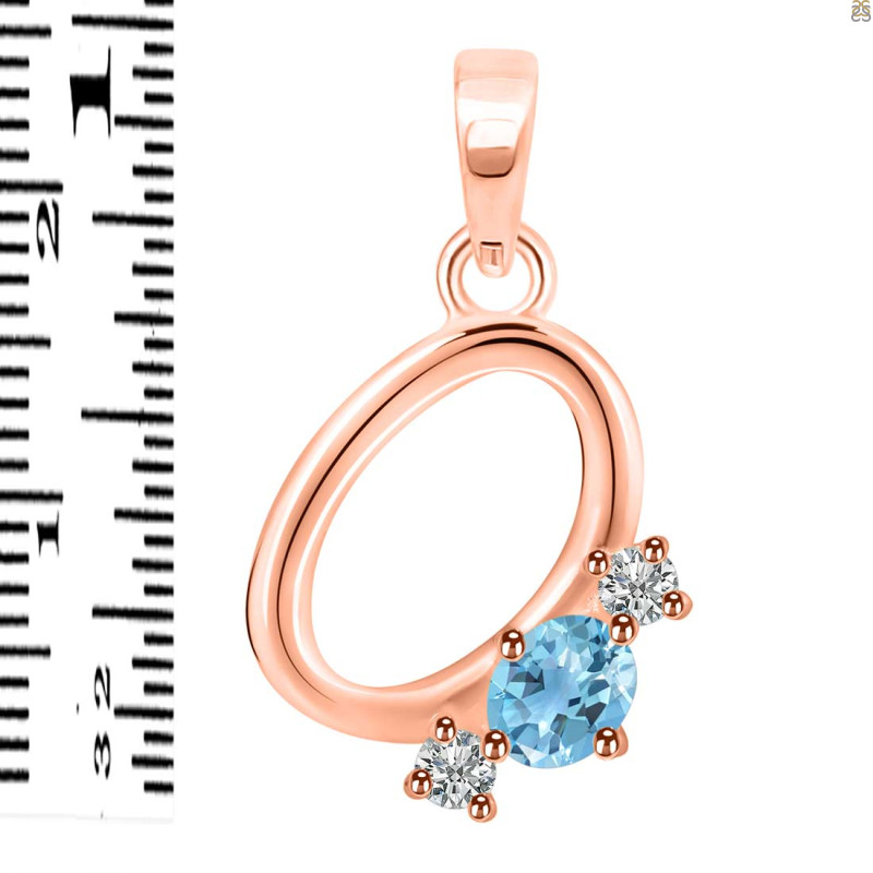 Blue Topaz & White Topaz Alphabet O Pendant BTZ-RDA-67.