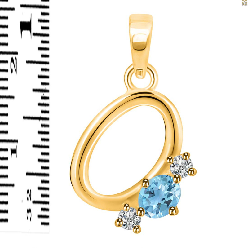 Blue Topaz & White Topaz Alphabet O Pendant BTZ-RDA-67.