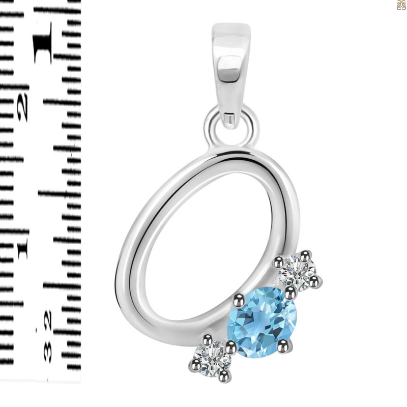 Blue Topaz & White Topaz Alphabet O Pendant BTZ-RDA-67.