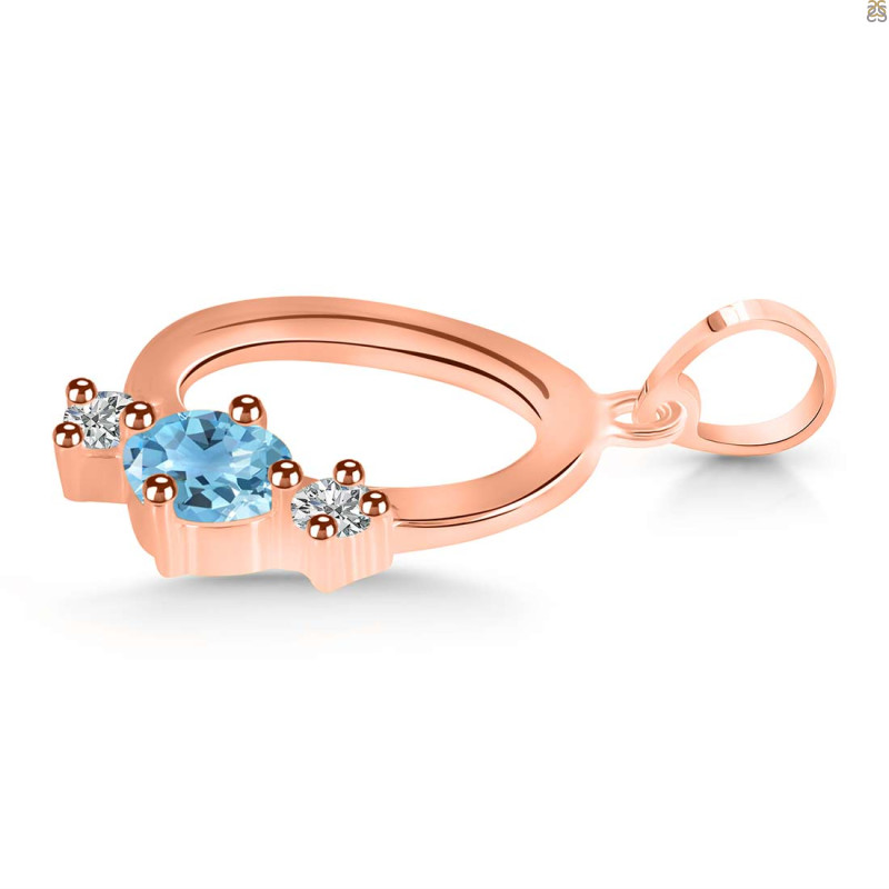 Blue Topaz & White Topaz Alphabet O Pendant BTZ-RDA-67.