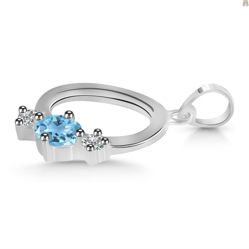 Blue Topaz & White Topaz Alphabet O Pendant