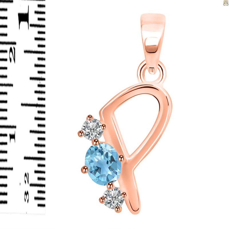 Blue Topaz & White Topaz Alphabet P Pendant BTZ-RDA-68.