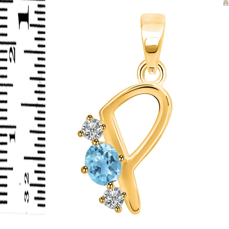 Blue Topaz & White Topaz Alphabet P Pendant BTZ-RDA-68.