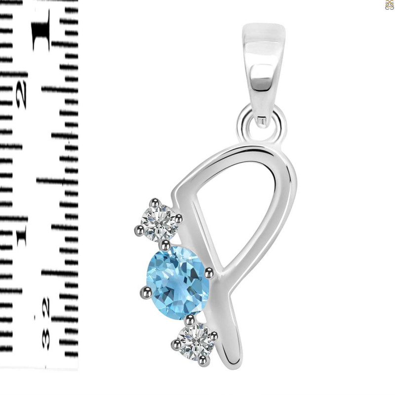 Blue Topaz & White Topaz Alphabet P Pendant BTZ-RDA-68.