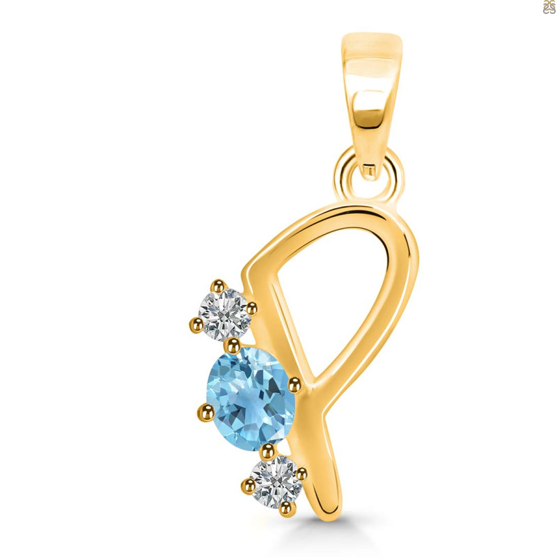 Blue Topaz & White Topaz Alphabet P Pendant BTZ-RDA-68.