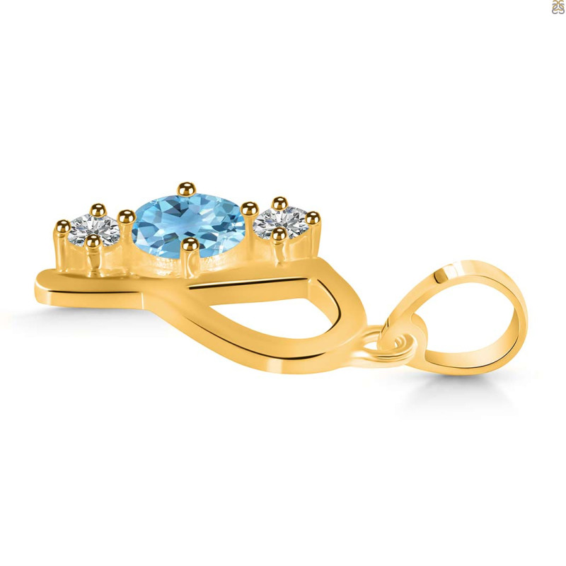 Blue Topaz & White Topaz Alphabet P Pendant BTZ-RDA-68.