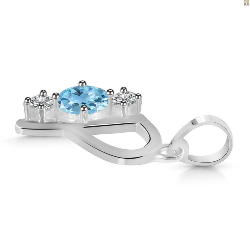 Blue Topaz & White Topaz Alphabet P Pendant