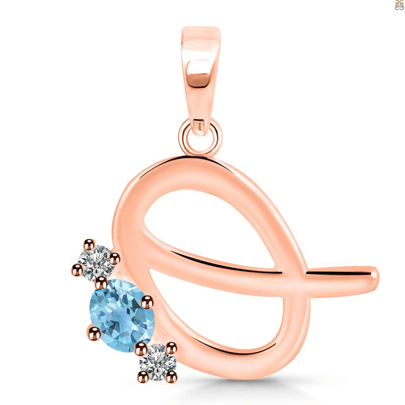 Blue Topaz & White Topaz Alphabet Q Pendant BTZ-RDA-69.
