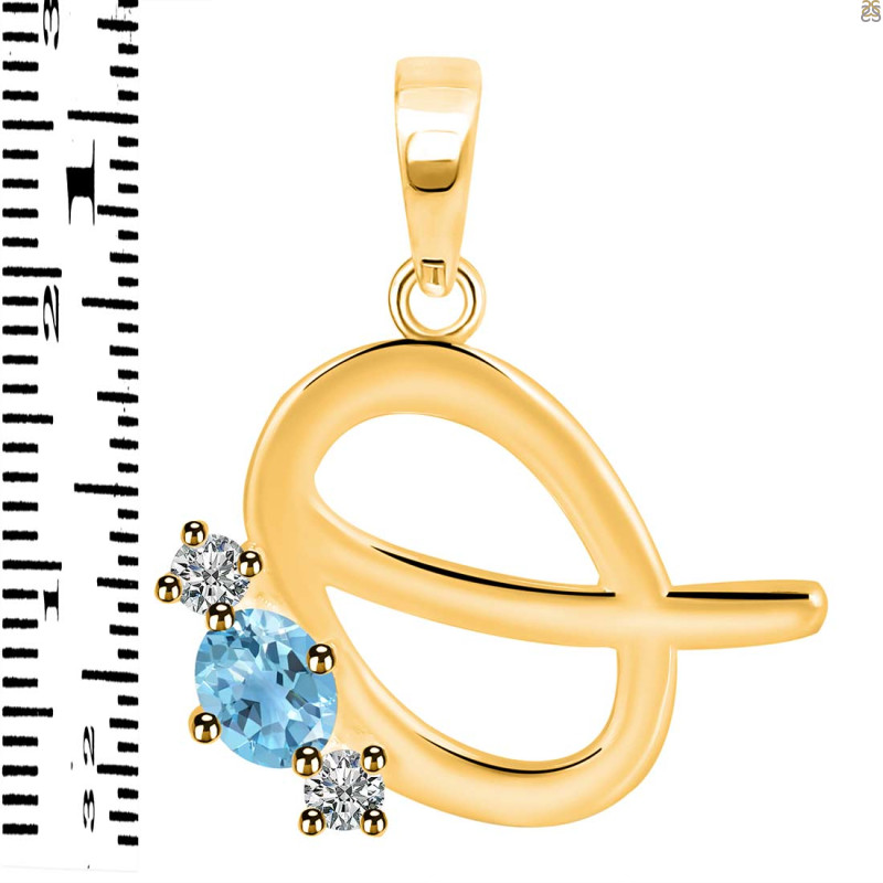 Blue Topaz & White Topaz Alphabet Q Pendant BTZ-RDA-69.