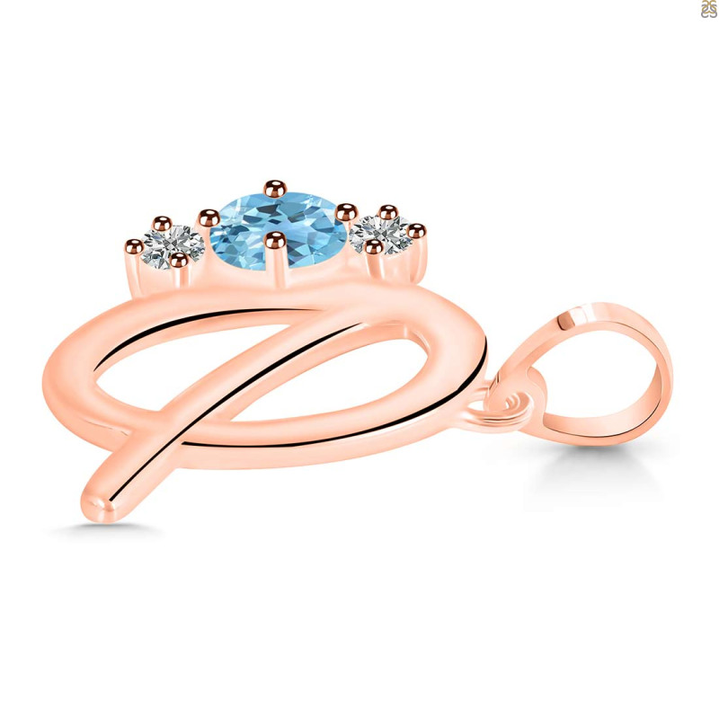 Blue Topaz & White Topaz Alphabet Q Pendant BTZ-RDA-69.