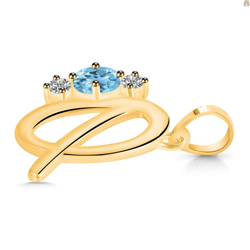 Blue Topaz & White Topaz Alphabet Q Pendant BTZ-RDA-69.