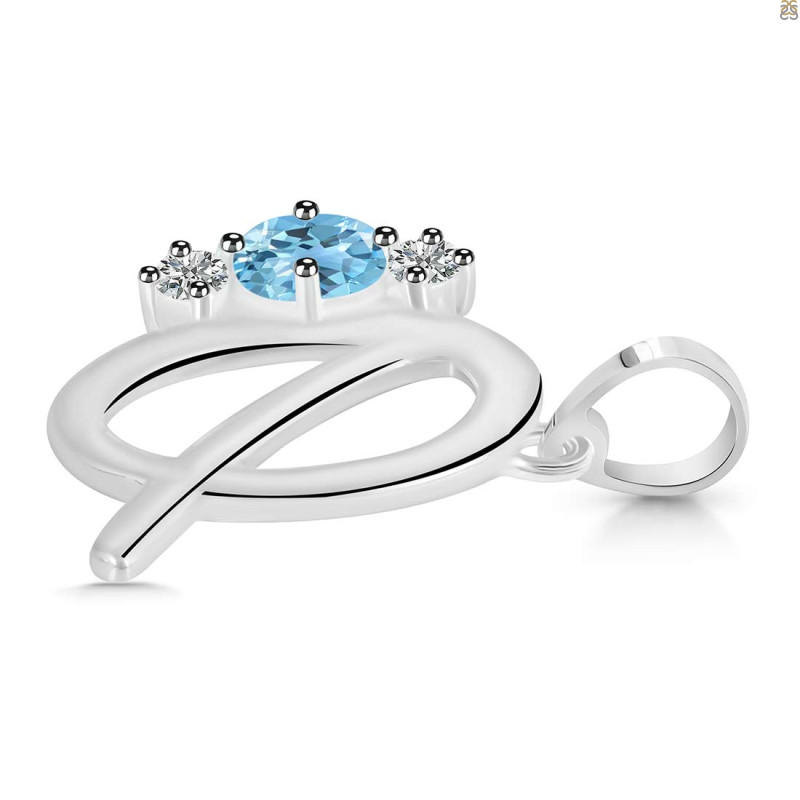 Blue Topaz & White Topaz Alphabet Q Pendant