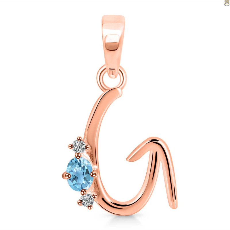 Blue Topaz & White Topaz Alphabet G Pendant BTZ-RDA-7.