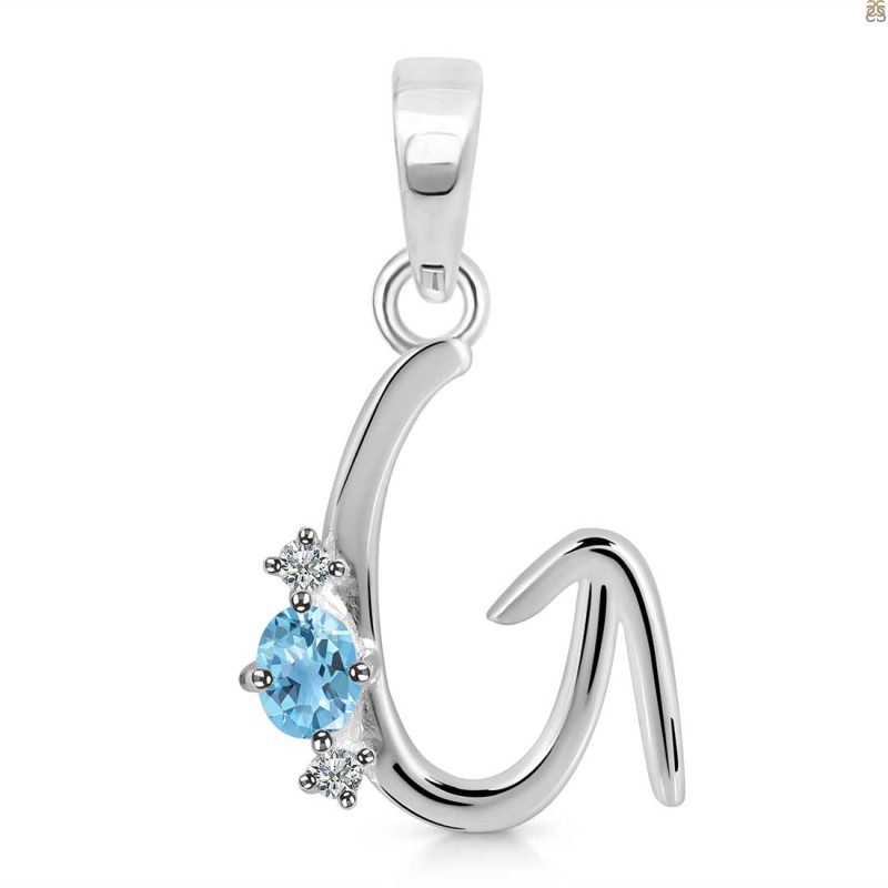 Blue Topaz & White Topaz Alphabet G Pendant BTZ-RDA-7.