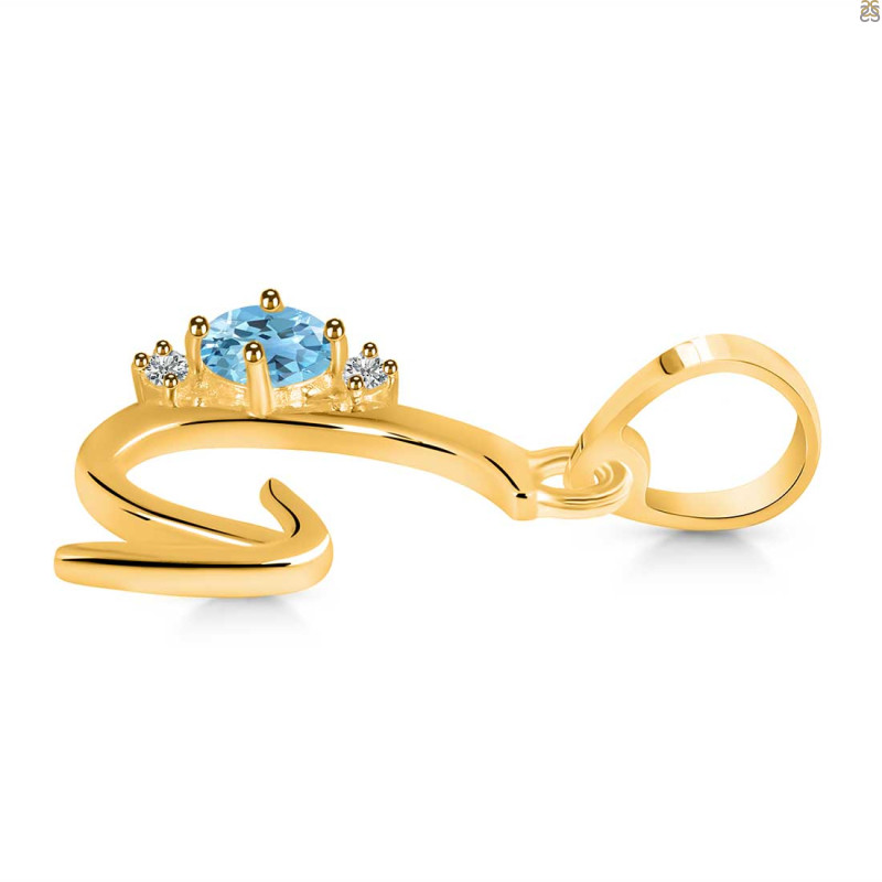 Blue Topaz & White Topaz Alphabet G Pendant BTZ-RDA-7.