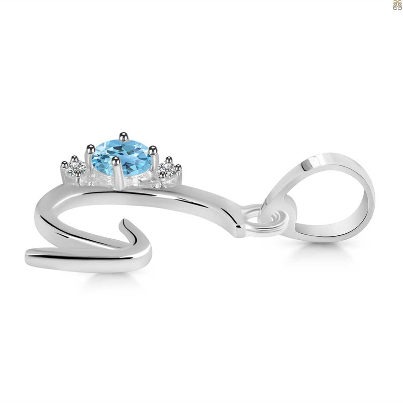 Blue Topaz & White Topaz Alphabet G Pendant