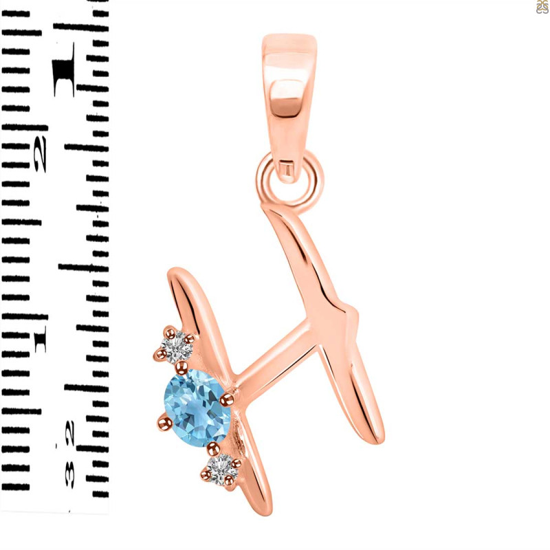 Blue Topaz & White Topaz Alphabet H Pendant BTZ-RDA-8.