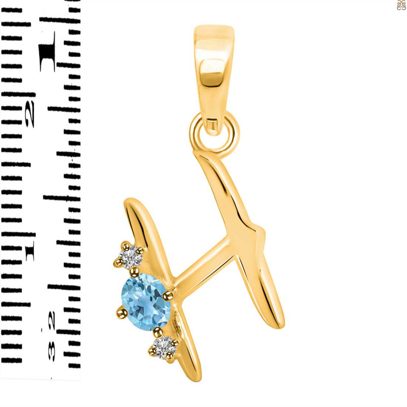 Blue Topaz & White Topaz Alphabet H Pendant BTZ-RDA-8.