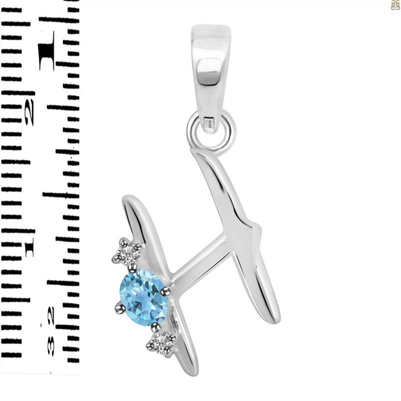 Blue Topaz & White Topaz Alphabet H Pendant BTZ-RDA-8.