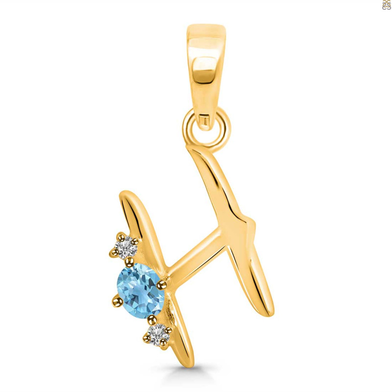 Blue Topaz & White Topaz Alphabet H Pendant BTZ-RDA-8.