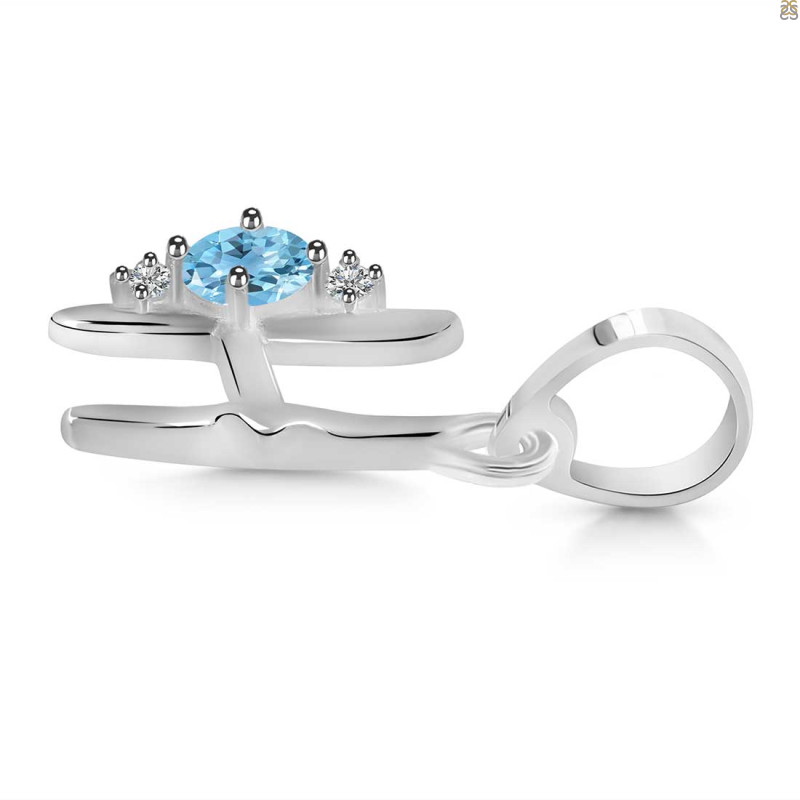 Blue Topaz & White Topaz Alphabet H Pendant