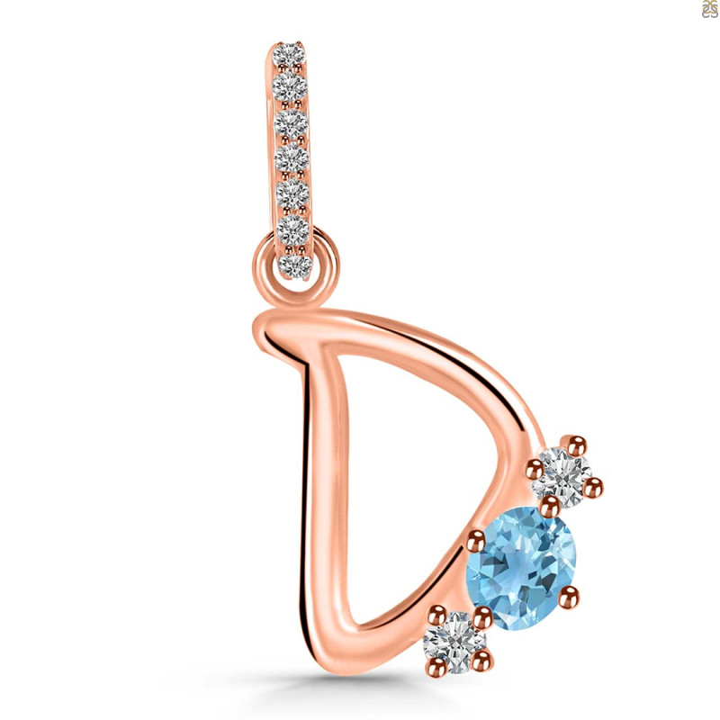 Blue Topaz & White Topaz Alphabet D Pendant BTZ-RDA-82.