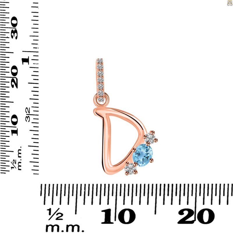 Blue Topaz & White Topaz Alphabet D Pendant BTZ-RDA-82.