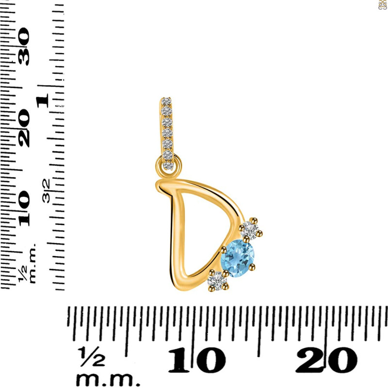 Blue Topaz & White Topaz Alphabet D Pendant BTZ-RDA-82.
