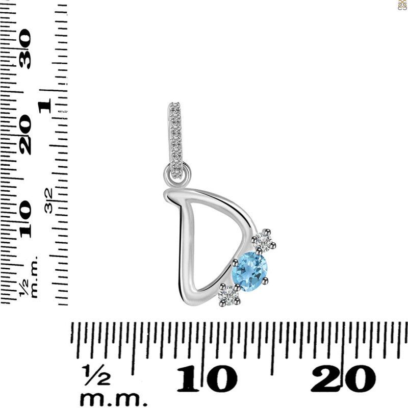 Blue Topaz & White Topaz Alphabet D Pendant BTZ-RDA-82.