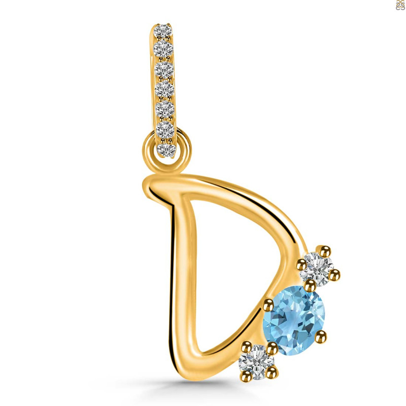 Blue Topaz & White Topaz Alphabet D Pendant BTZ-RDA-82.