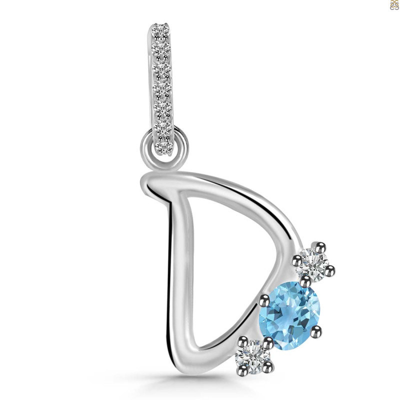 Blue Topaz & White Topaz Alphabet D Pendant BTZ-RDA-82.
