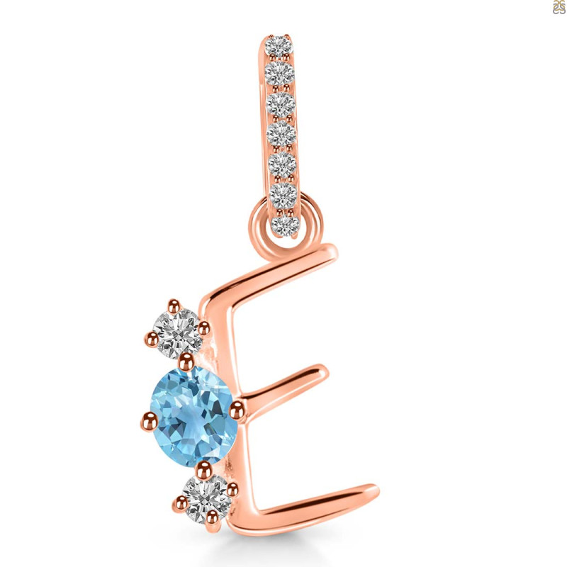 Blue Topaz & White Topaz Alphabet E Pendant BTZ-RDA-83.