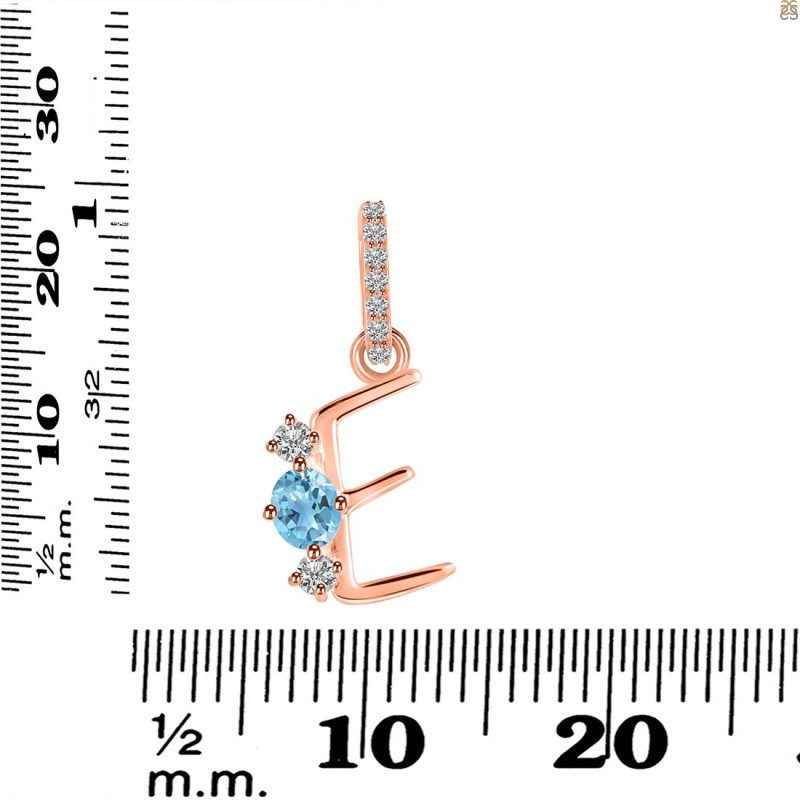 Blue Topaz & White Topaz Alphabet E Pendant BTZ-RDA-83.