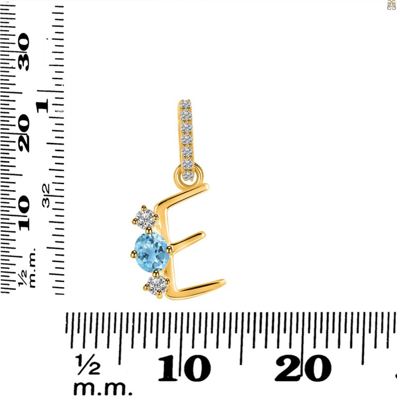 Blue Topaz & White Topaz Alphabet E Pendant BTZ-RDA-83.