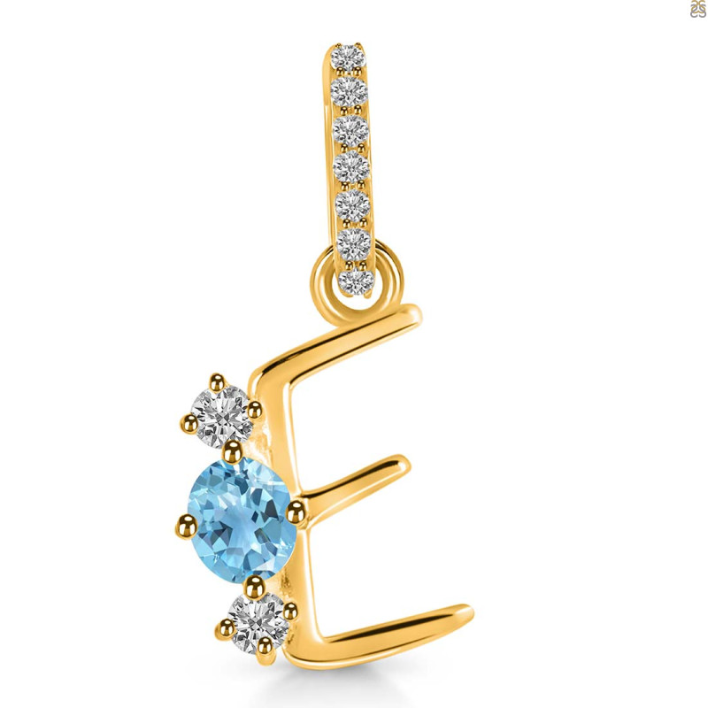 Blue Topaz & White Topaz Alphabet E Pendant BTZ-RDA-83.