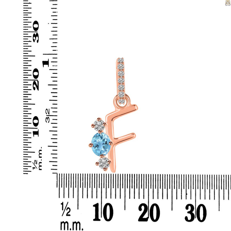 Blue Topaz & White Topaz Alphabet F Pendant BTZ-RDA-84.