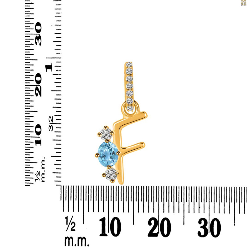 Blue Topaz & White Topaz Alphabet F Pendant BTZ-RDA-84.