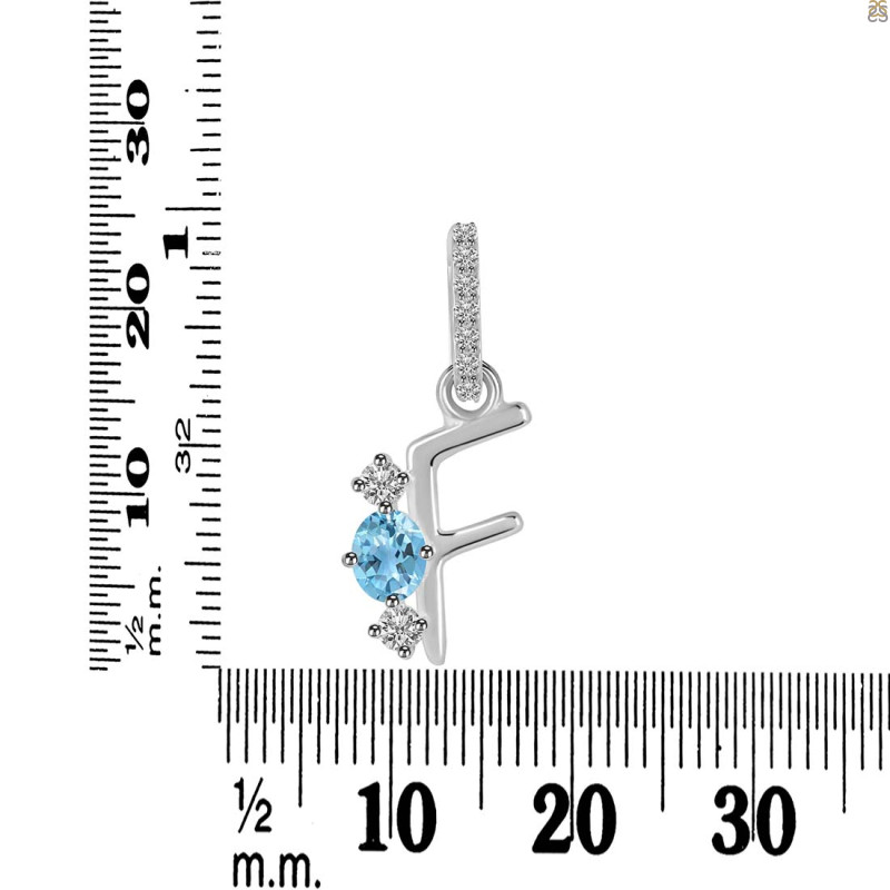 Blue Topaz & White Topaz Alphabet F Pendant BTZ-RDA-84.