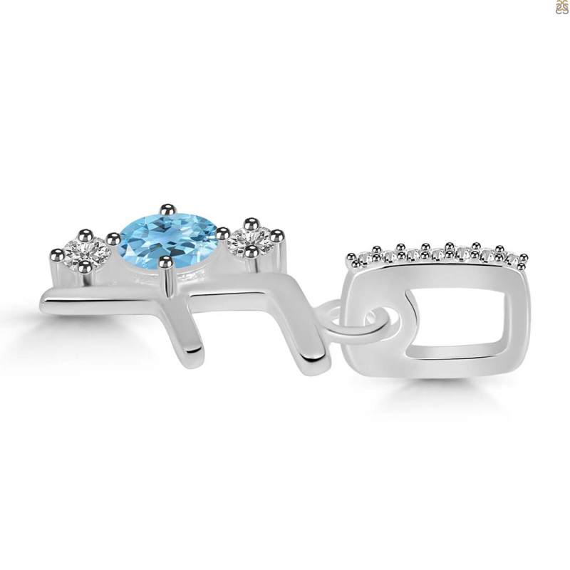 Blue Topaz & White Topaz Alphabet F Pendant