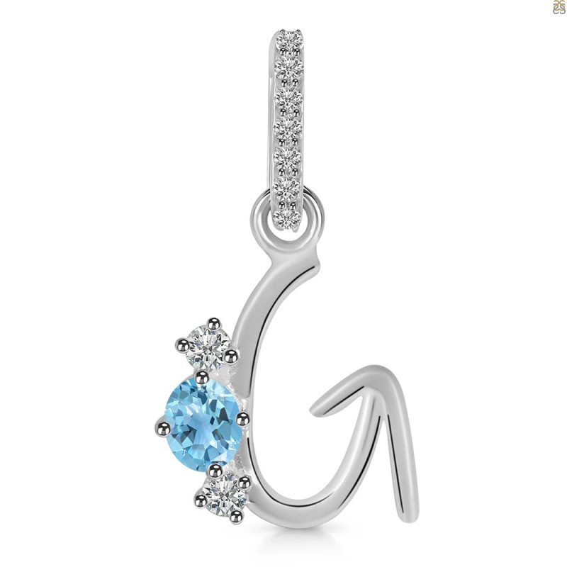 Blue Topaz & White Topaz Alphabet G Pendant BTZ-RDA-85.