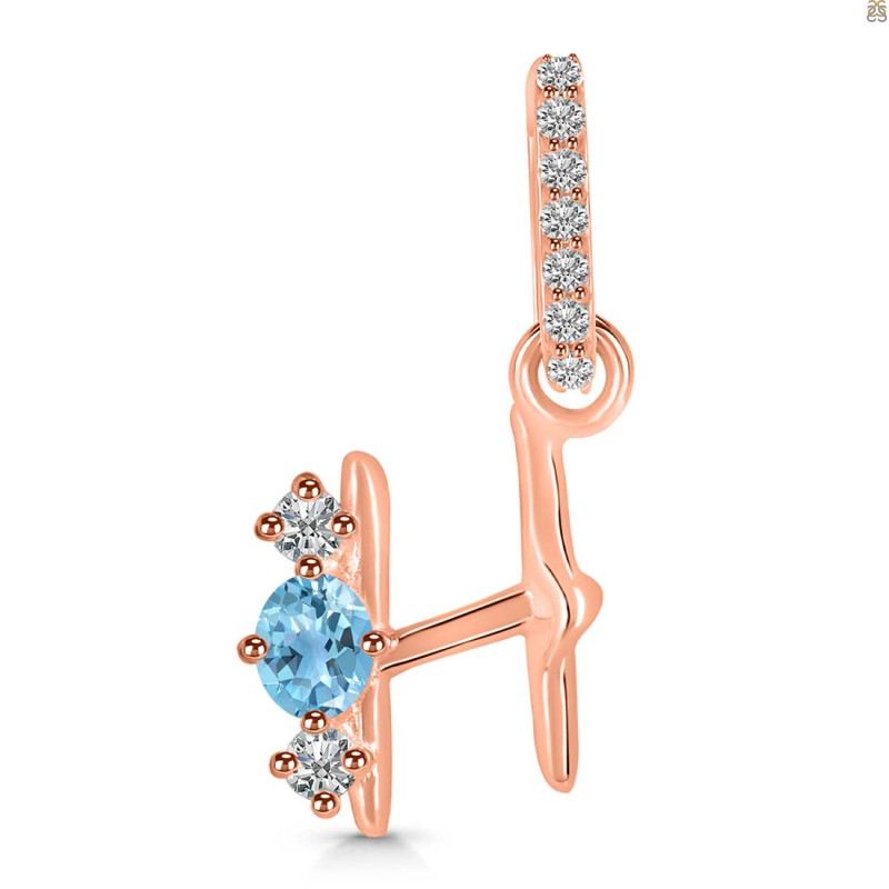 Blue Topaz & White Topaz Alphabet H Pendant BTZ-RDA-86.