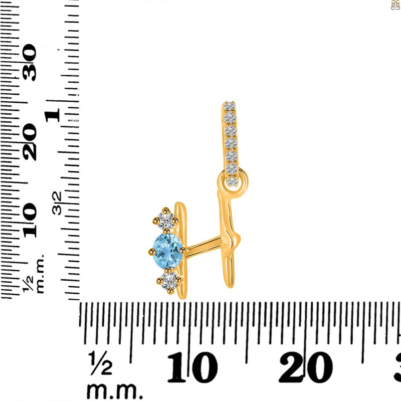 Blue Topaz & White Topaz Alphabet H Pendant BTZ-RDA-86.