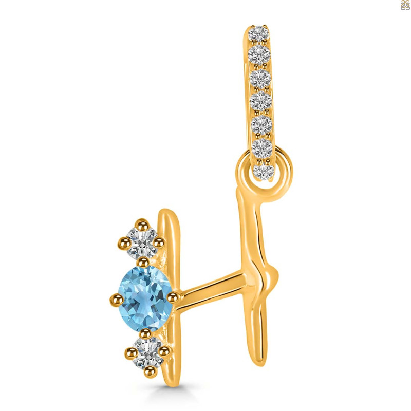 Blue Topaz & White Topaz Alphabet H Pendant BTZ-RDA-86.